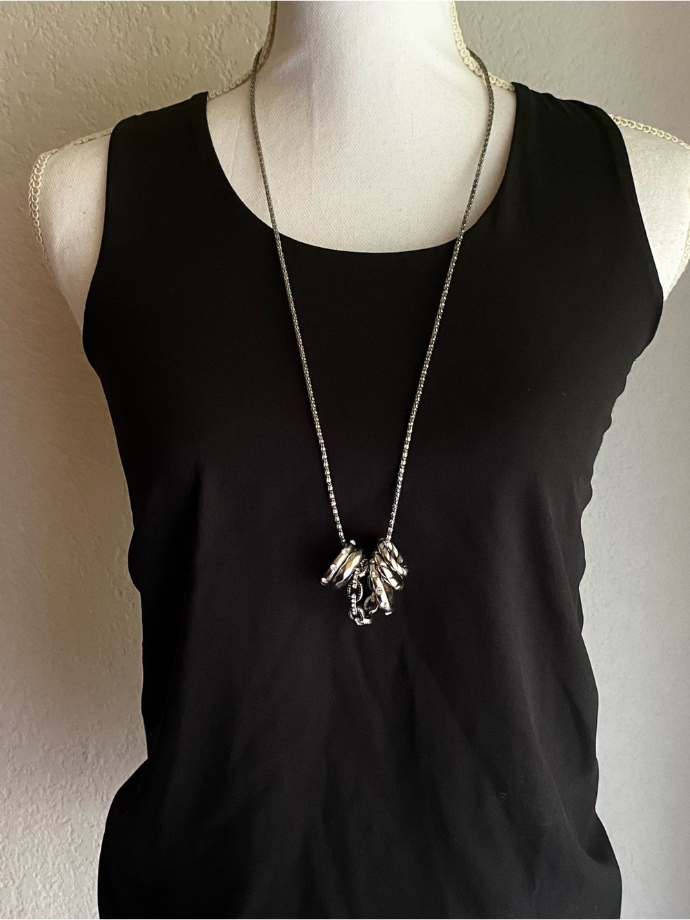 paparazzi Silver Long Pendant Necklace with Clustered Charms